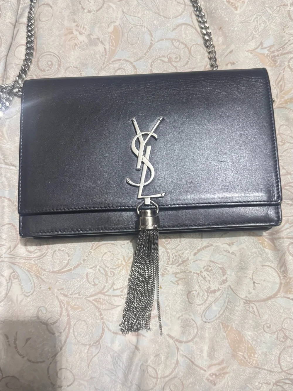 Yves Saint Laurent Black Leather Crossbody with Gold YSL Logo